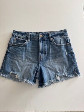 BCBGeneration Distressed Frayed Hem Denim Shorts - Medium Blue